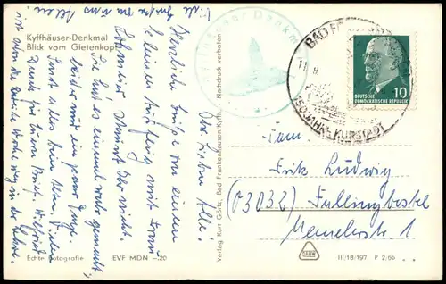 Kelbra (Kyffhäuser) Kyffhäuser Denkmal Blick vom Gietenkopf 1966