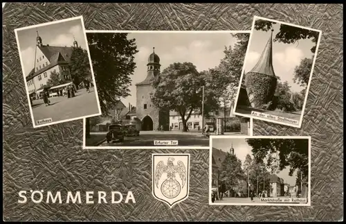 Sömmerda DDR Mehrbild-AK Rathaus, Erfurter Tor, Stadtmauer, Marktstraße 1964