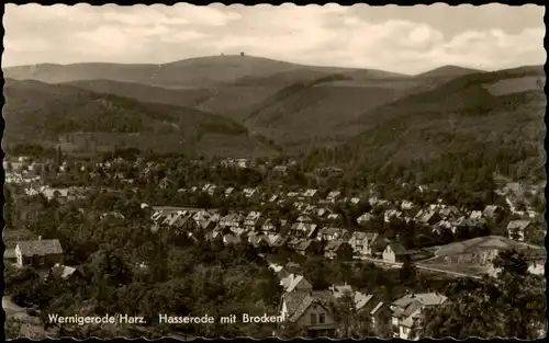 Ansichtskarte Wernigerode Panorama mit Harz Hasserode mit Brocken 1956