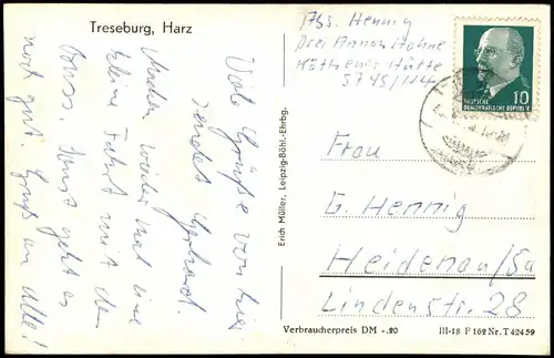 Ansichtskarte Treseburg Panorama-Ansicht; Ort im Harz 1959