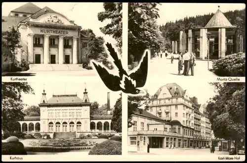 Bad Elster DDR Mehrbildkarte mit Kurtheater Moritz-Quelle Kurhaus 1960