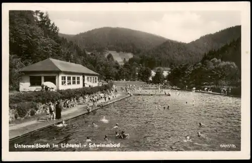 Ansichtskarte Unterweißbach Schwimmbad Freibad 1955