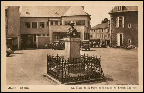 .Frankreich USSEL La Place de la Poste et la stàtue de Treich-Laplène 1930