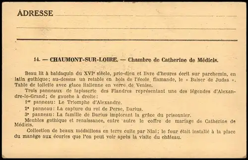Chaumont-sur-Loire Château Chambre de Catherine de Médicis 1910