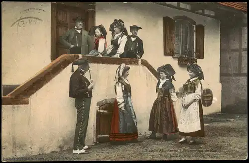 .Frankreich Elsass Trachten Leute; Maison Alascienne, Elsässiches Haus 1909