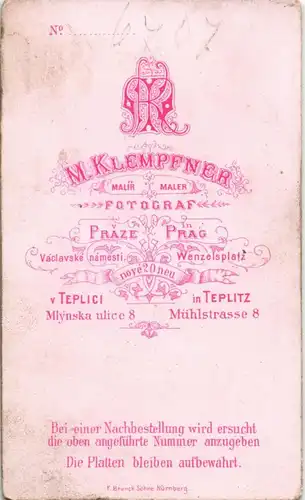 Kabinettfoto  Mann Fotokunst Atelier-Photo Klempfner TEPLITZ Teplici 1900   CdV