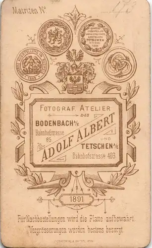 Tetschen-Bodenbach Decín  Atelier-Photo Adolf Albert (Tetschen Elbe) 1900   CdV