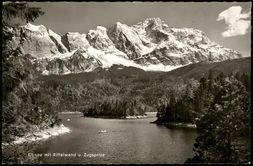 Garmisch-Partenkirchen Eibsee Panorama Blick mit Riffelwand u. Zugspitze 1955