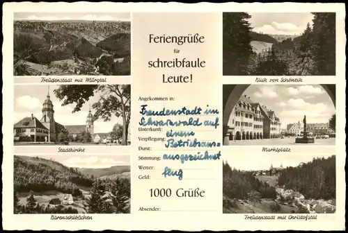Freudenstadt Mehrbildkarte Feriengrüsse für schreibfaule Leute 1955