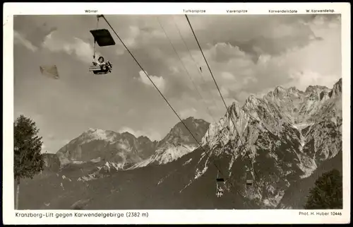 Ansichtskarte Mittenwald Kranzberg-Lift gegen Karwendelgebirge (2382 m) 1950