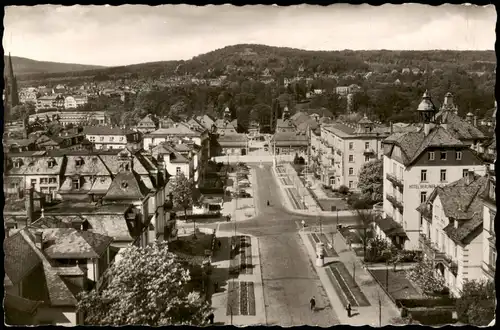 Ansichtskarte Bad Nauheim Bahnhofallee aus der Vogelschau-Perspektive 1956