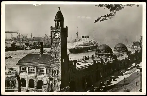 Ansichtskarte St. Pauli-Hamburg Landungsbrücken Hafen mit Dampfer 1940