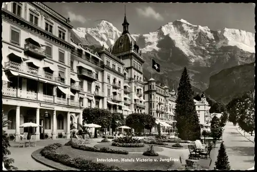 Ansichtskarte Interlaken Hotels Victoria u. Jungfrau 1955