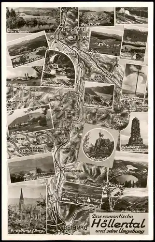 Schwarzwald (Mittelgebirge) Umgebungskarte mit div. Orten Höllental 1960