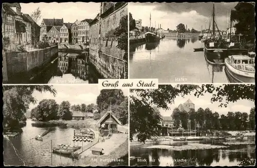 Ansichtskarte Stade Stood Mehrbildkarte mit Hafen, Burggraben u. Kirche 1964