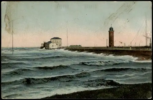 Cuxhaven Seepavillon und Leuchtturm 1908  gel, Schiffspoststempel Hamburg