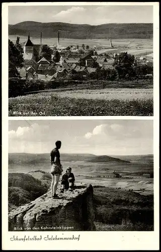 Ansichtskarte Salzhemmendorf 2 Bild: Frau und Mann auf Berg, Stadt 1954