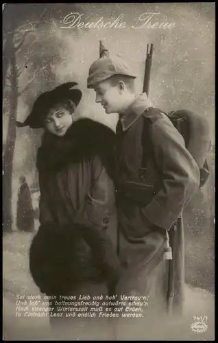 Ansichtskarte  Militär/Propaganda 1.WK Frau und Soldat Deutsche Treue 1917
