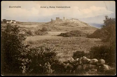 Postcard Bornholm Hotel u. Ruine Hammershuus 1908