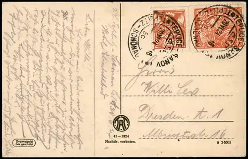 Postcard Teplitz-Schönau Teplice Stadtpartie - Bromogold 1924 Goldrand