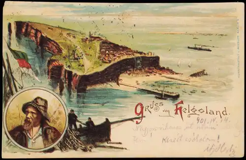 Ansichtskarte Litho AK Helgoland (Insel) aus der Vogelschau, Fischer 1899