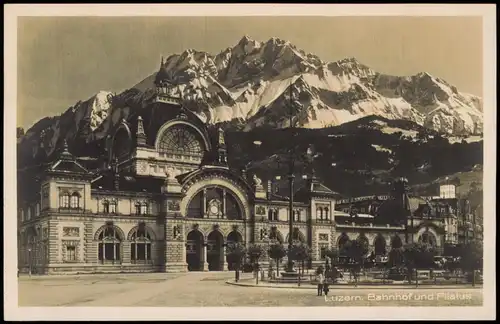 Ansichtskarte Luzern Lucerna Bahnhof und Pilatus 1928