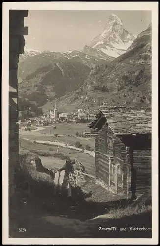 Ansichtskarte Zermatt Hütte, Stadt, Matterhorn - Fotokarte 1928