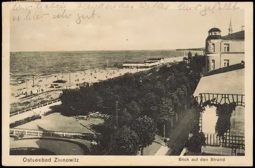 Ansichtskarte Zinnowitz Strand, Villa - Seebrücke 1927