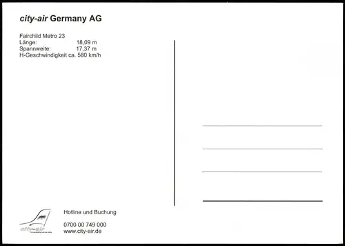 Ansichtskarte  Fairchild Metro 23 city-air Germany AG Flugzeug 2000