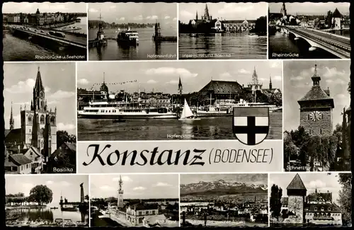 Ansichtskarte Konstanz Mehrbildkarte mit vielen Echtfoto-Ansichten 1959