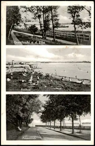 Ansichtskarte Geesthacht 3 Bild: Elbe, Freibad, Promenade 1953