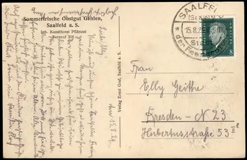 Ansichtskarte Saalfeld (Saale) Obstgut Gehlen 1928