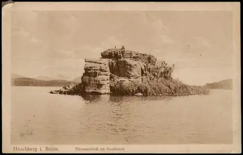 Postcard Hirschberg am See Doksy Mäuseschloß im Großteich 1926