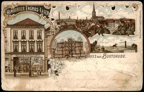 Litho AK Buxtehude Hamburger Engros Lager, Stadt, Technikum 1909