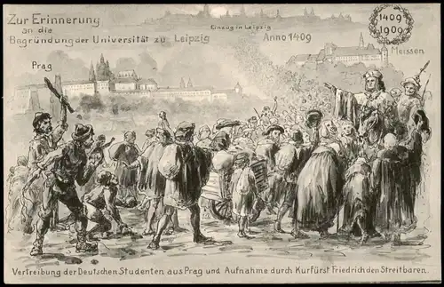 Postcard Prag Praha 500 Jahre Vertreibung der Deutschen Studenten 1909
