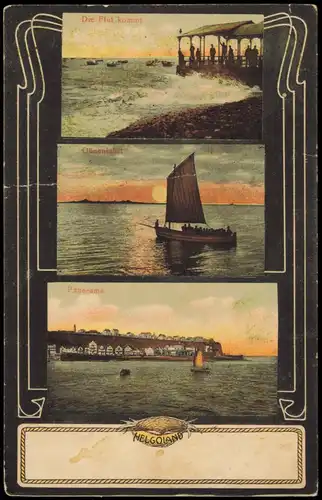 Ansichtskarte Helgoland (Insel) 3 Bild: Flut, Dünenfahrt, Panorama 1913