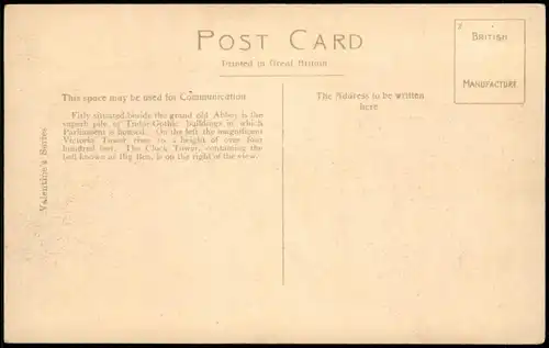 Postcard London Houses of Parliament Parlamentshaus Big Ben 1910