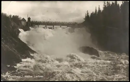 Trondheim Nedre Lerfoss, Wasserfall River Falls 1933   gel Stempel TRONDHEIM