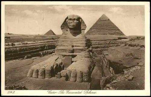 Postcard Kairo القاهرة The Excavated Sphinx; Pyramiden 1930