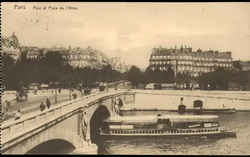 CPA Paris Pont et Place de l' Alma 1917   1. Weltkrieg Feldpost gelaufen