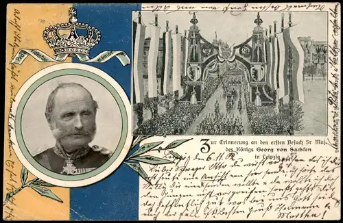 Ansichtskarte Leipzig Parade - Besuch König Georg von Sachsen 1907