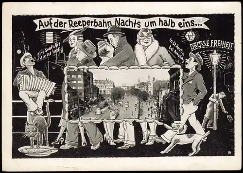 Ansichtskarte St. Pauli-Hamburg Reeperbahn - Scherzkarte 1956