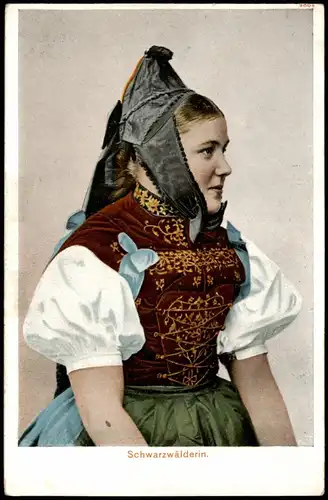 Ansichtskarte .Baden-Württemberg Schwarzwälderin. Frau in Tracht 1908