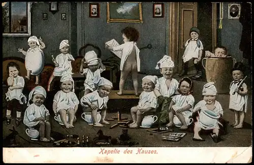 Ansichtskarte  Scherzkarte Kapelle des Hauses - Kinder Baby 1912