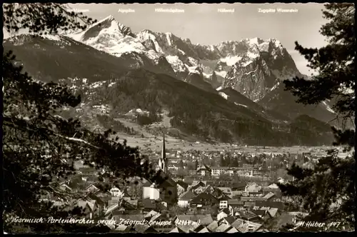 Garmisch-Partenkirchen Panorama-Ansicht mit Blick zur Zugspitz-Gruppe 1957