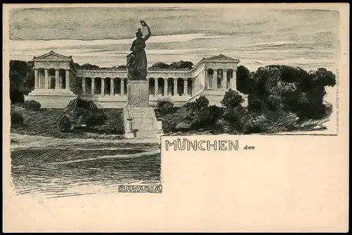 Ludwigsvorstadt-München Bavaria mit Ruhmeshalle - Künstlerkarte 1926