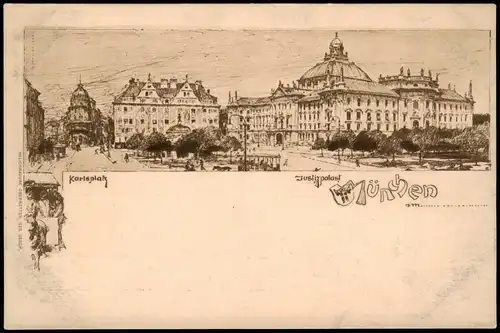 Ansichtskarte München Karlsplatz - Künstlerkarte 1928