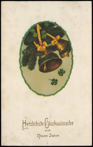 Herzlichste Glückwünsche zum neuen Jahre, Sylvester Glocken Klee 1924