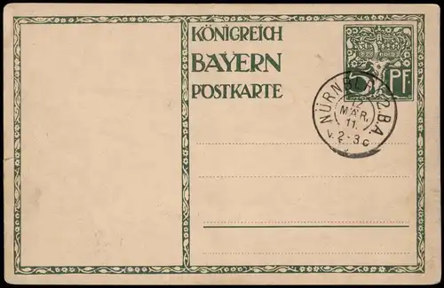 Ansichtskarte Königreich Bayern Ganzsache 5Pf 1821-1911 Stempel Nürnberg 2.B.A.