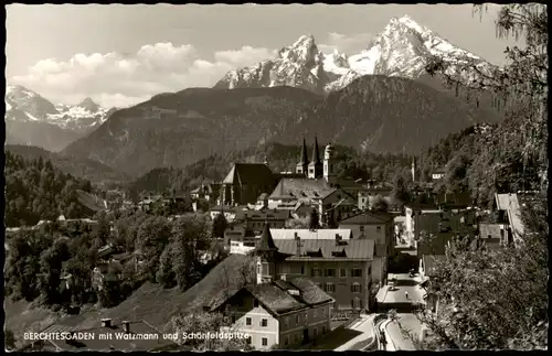 Berchtesgaden Ortspanorama mit Watzmann und Schönfeldspitze 1959